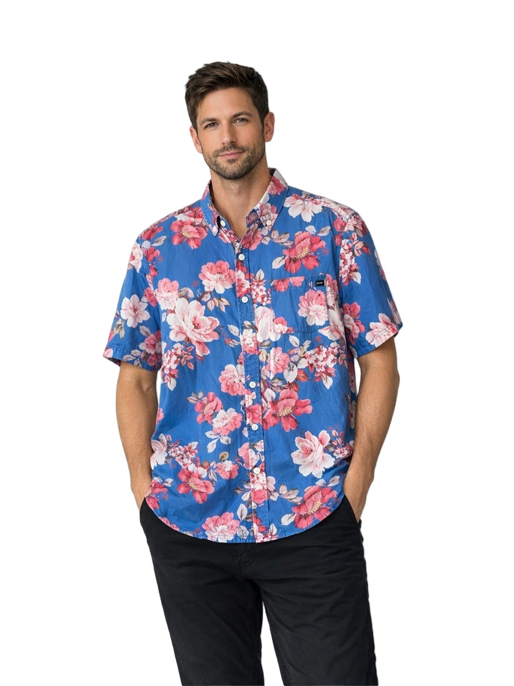 PacSun Blue and Pink Floral Men's Shirt
